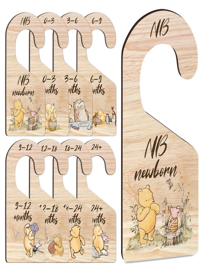 Hatzelou 8Pcs Winnie Baby Closet Dividers, Winnie Baby Clothes Dividers for Closet, Newborn Baby Stuff for Baby Boys Girls, Wooden Double-Sided Baby Hanger Organizer from Newborn to Toddler - Image 1